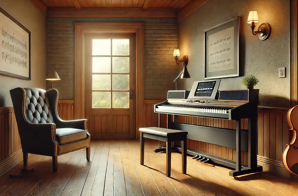 digital piano in a room