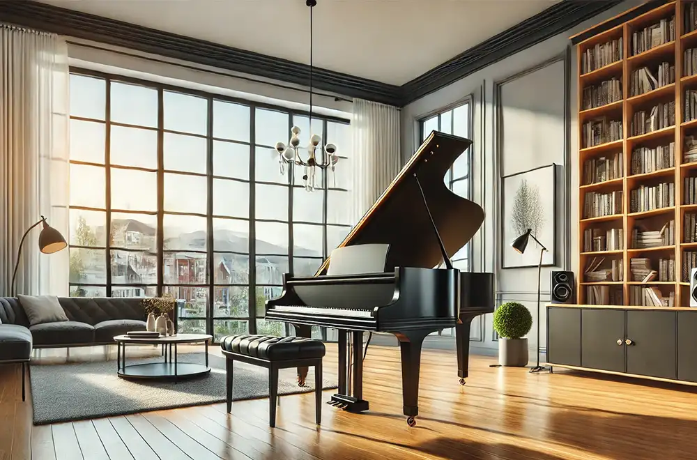 grand piano in the middle of a room