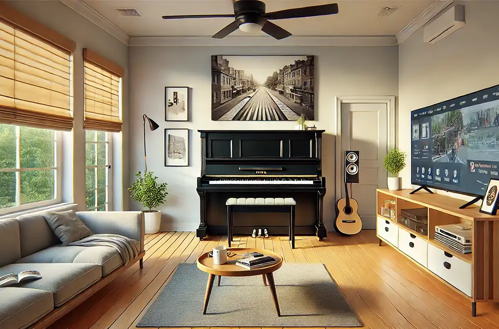 upright piano in a room