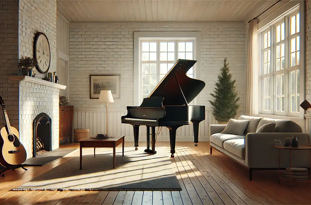 grand piano in a room